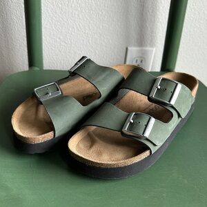 Papillio Birkenstock Olive Green Double Buckle Platform Sandals